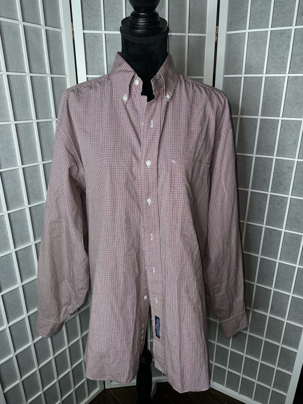 Tommy Hilfiger Men’s Red White Blue Dress Shirt LS Button Down Sz 16 34-35